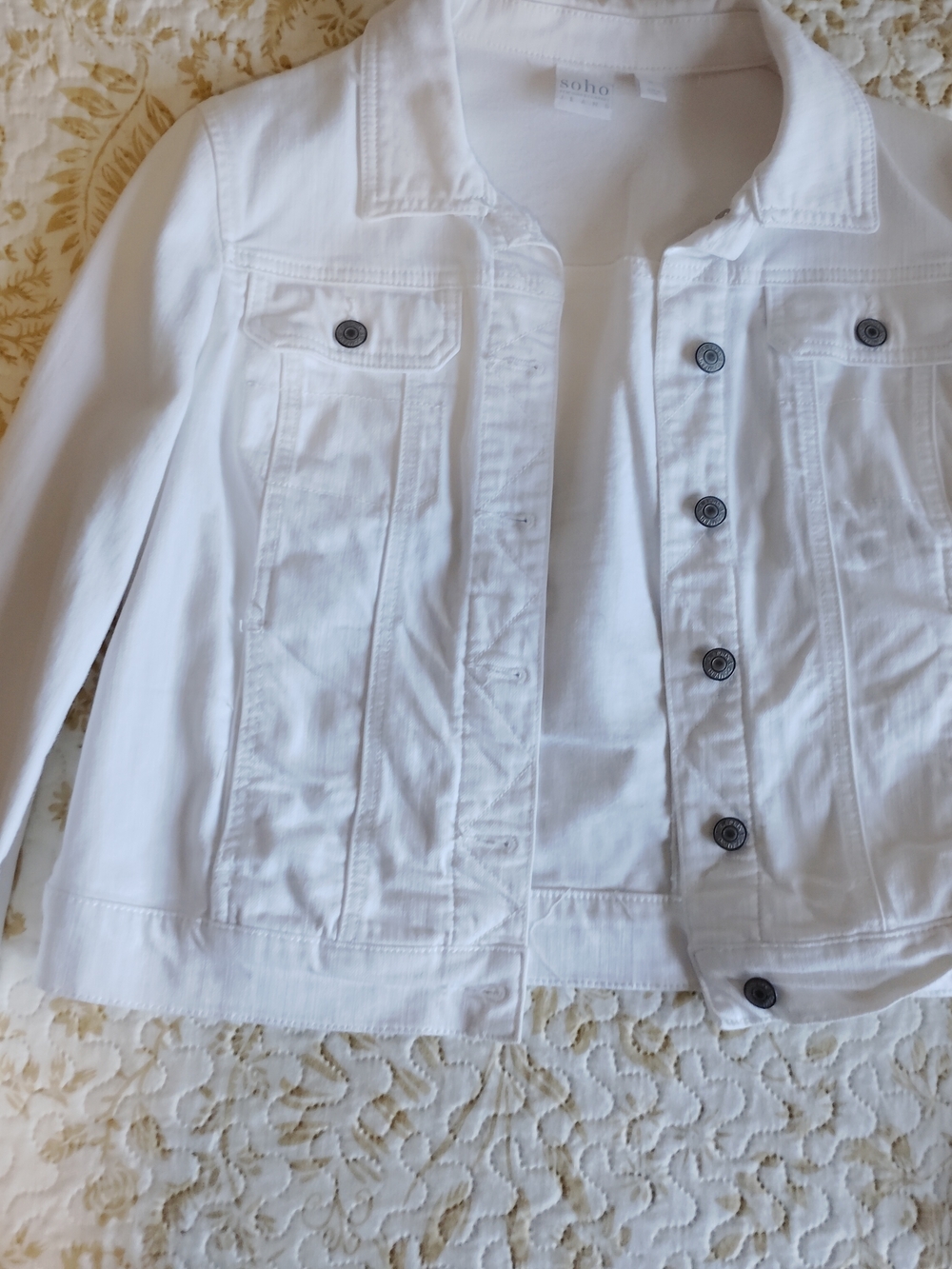 Soho White Women's Denim Jacket with Button Front